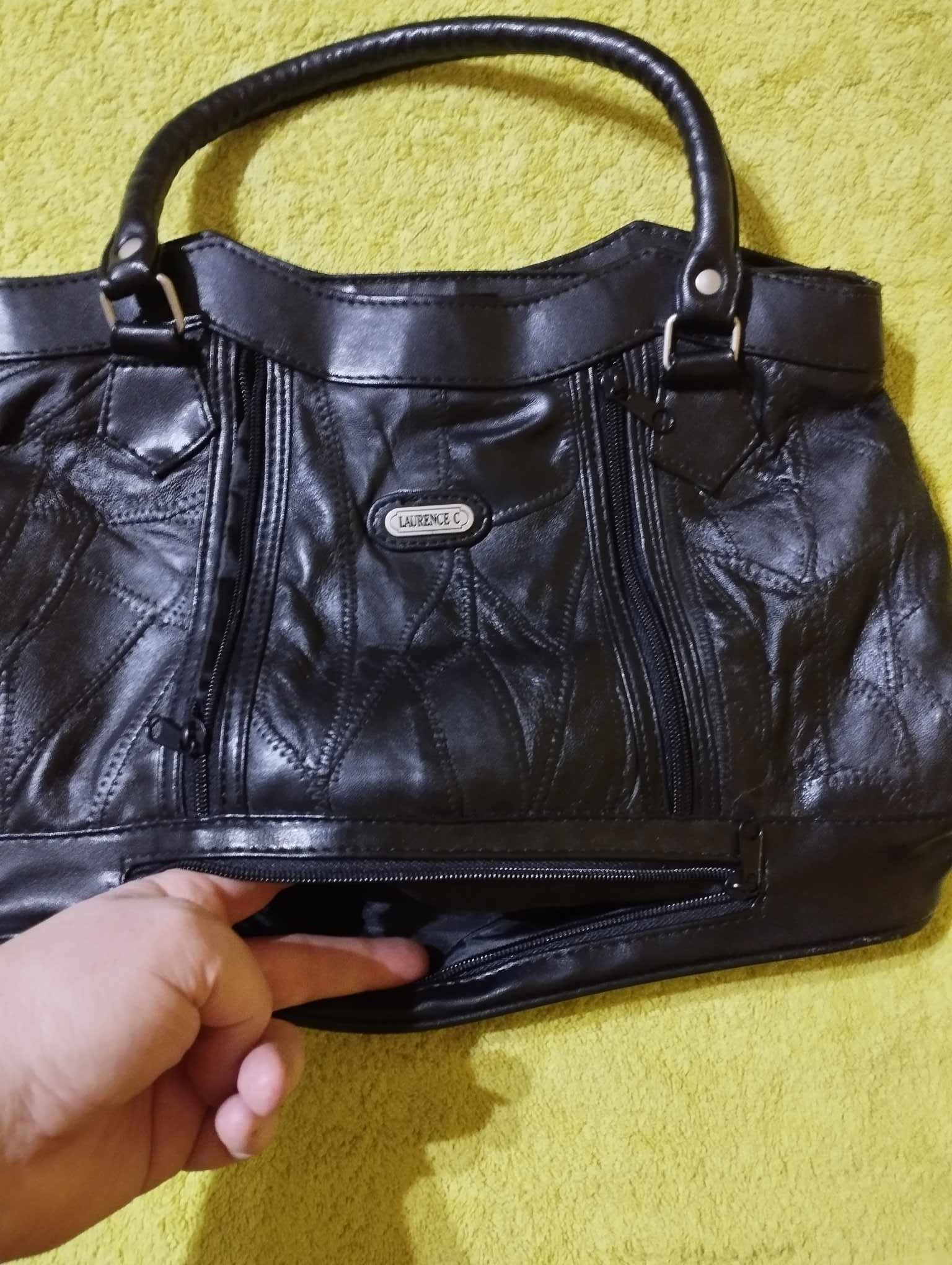 Valódi bőr női kézitáska, fekete